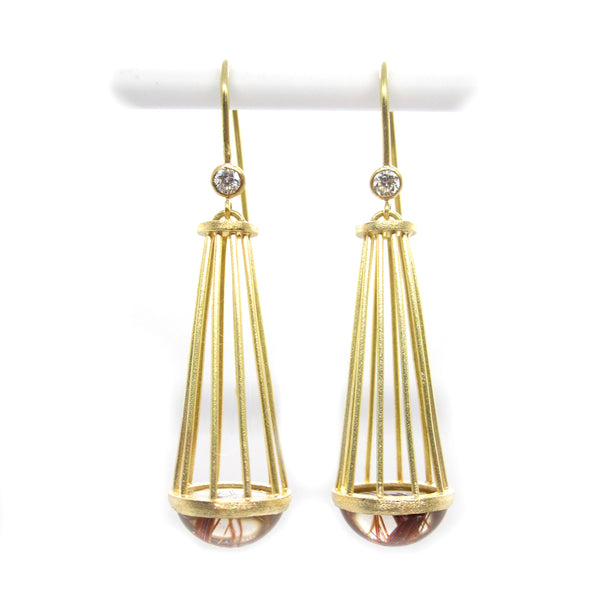 Gold Caged Quartz Earrings