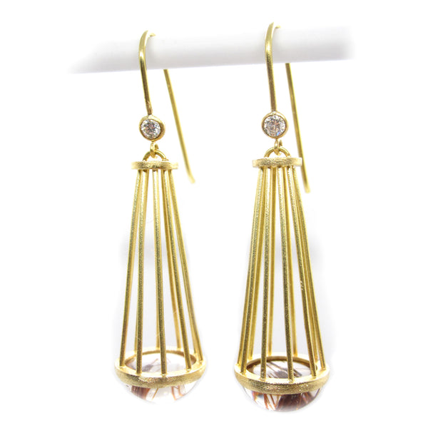 Gold Caged Quartz Earrings