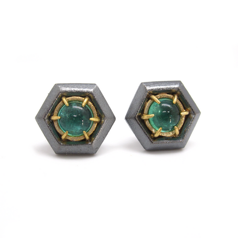 Emerald Hex Studs