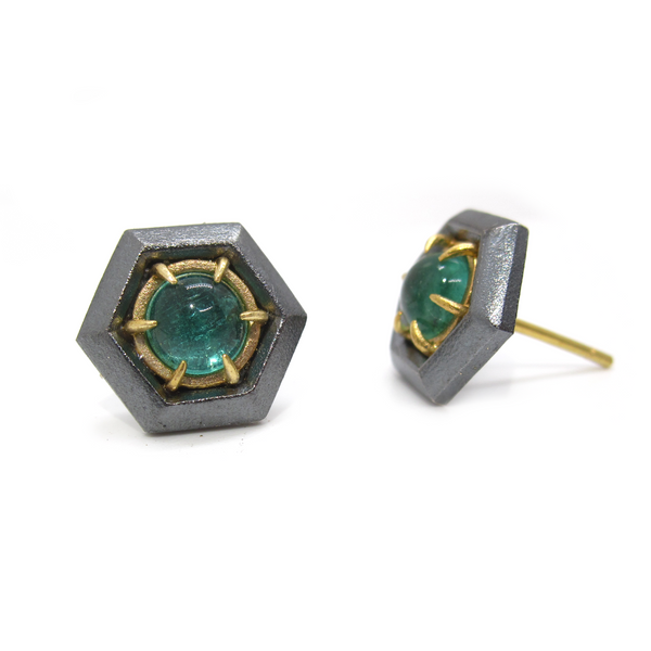 Emerald Hex Studs